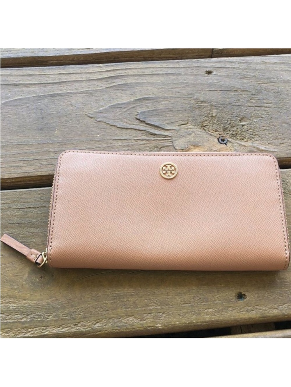 Tory Burch Blush Zip-Around Wallet with Gold Logo